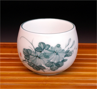 手描き緑菊花の茶杯