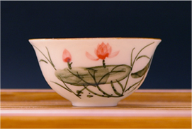 ボーンチャイナ 茶杯 手描き緑蓮花